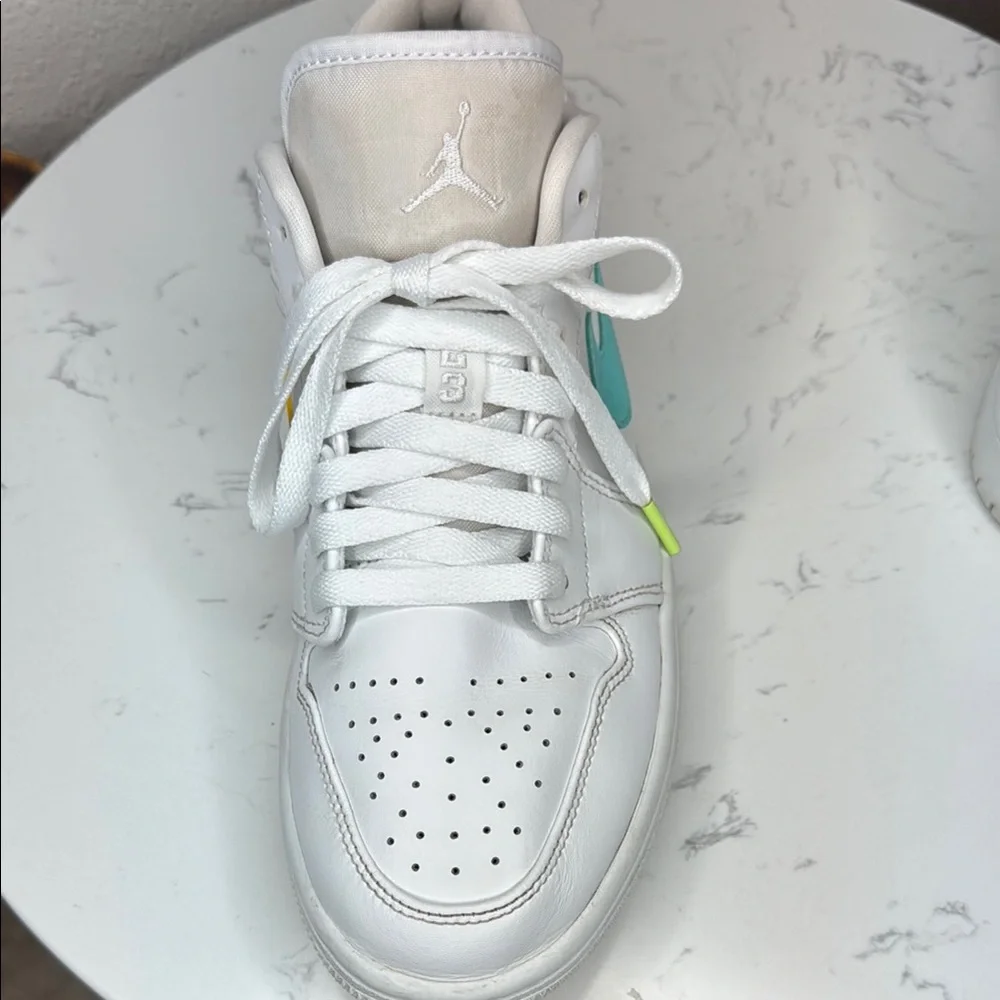 Nike Air Jordan‎ 1 Low Mens 7.5 (9 w) white neon Multi-Color Swoosh Sneakers CW…